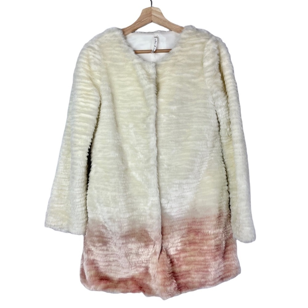 Willow & Clay White Pink Ombre Faux Fur Long Sleeve Jacket XS